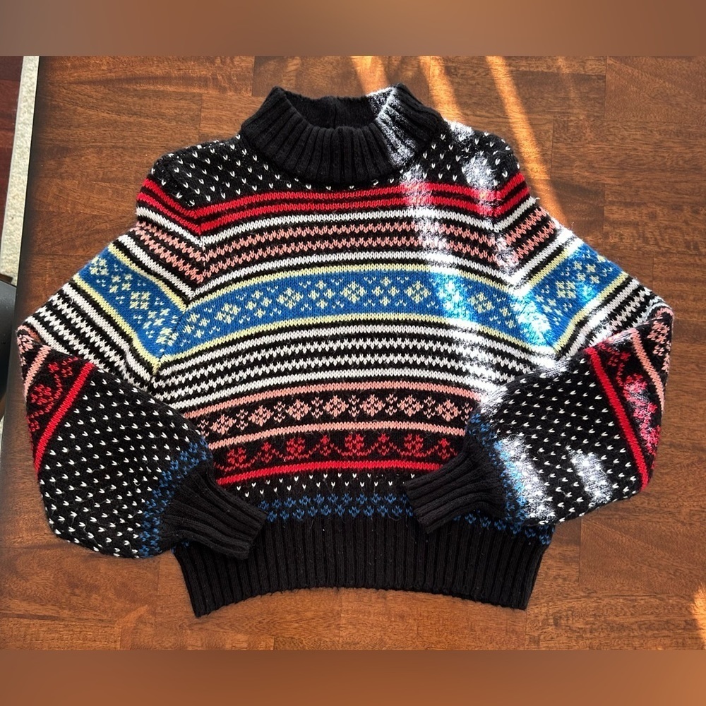 American Eagle Colorful Cropped Balloon Sleeve Knit Sweater Size M